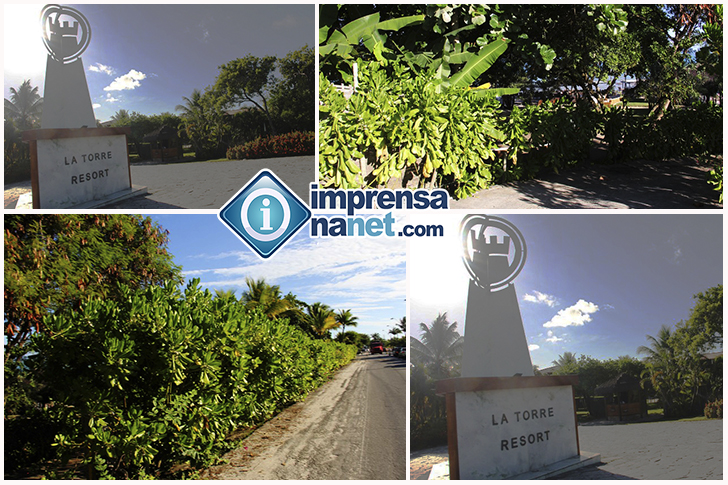 Entrada do La Torre Resort e cerca viva que impede a vista do mar e acesso � praia